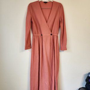 Massimo Dutti, Women's Midi Dress Button Front Wrap, Size M, Teracotta, Classic.